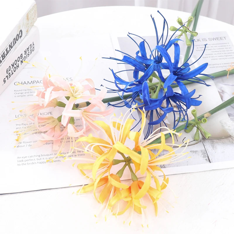 Kahaul 64cm Artificial Higanbana Flowers Branch Beautiful Fake Flower Christmas Wreath Home Festival Party Wedding Garden Decor