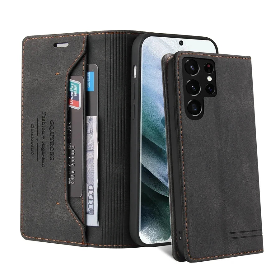 Wallet Anti Theft Brush Flip Leather Case For Samsung Galaxy S25 FE S24 Ultra A05s A06 A13 A14 A15 A16 A34 A35 A52 A53 A54 A55