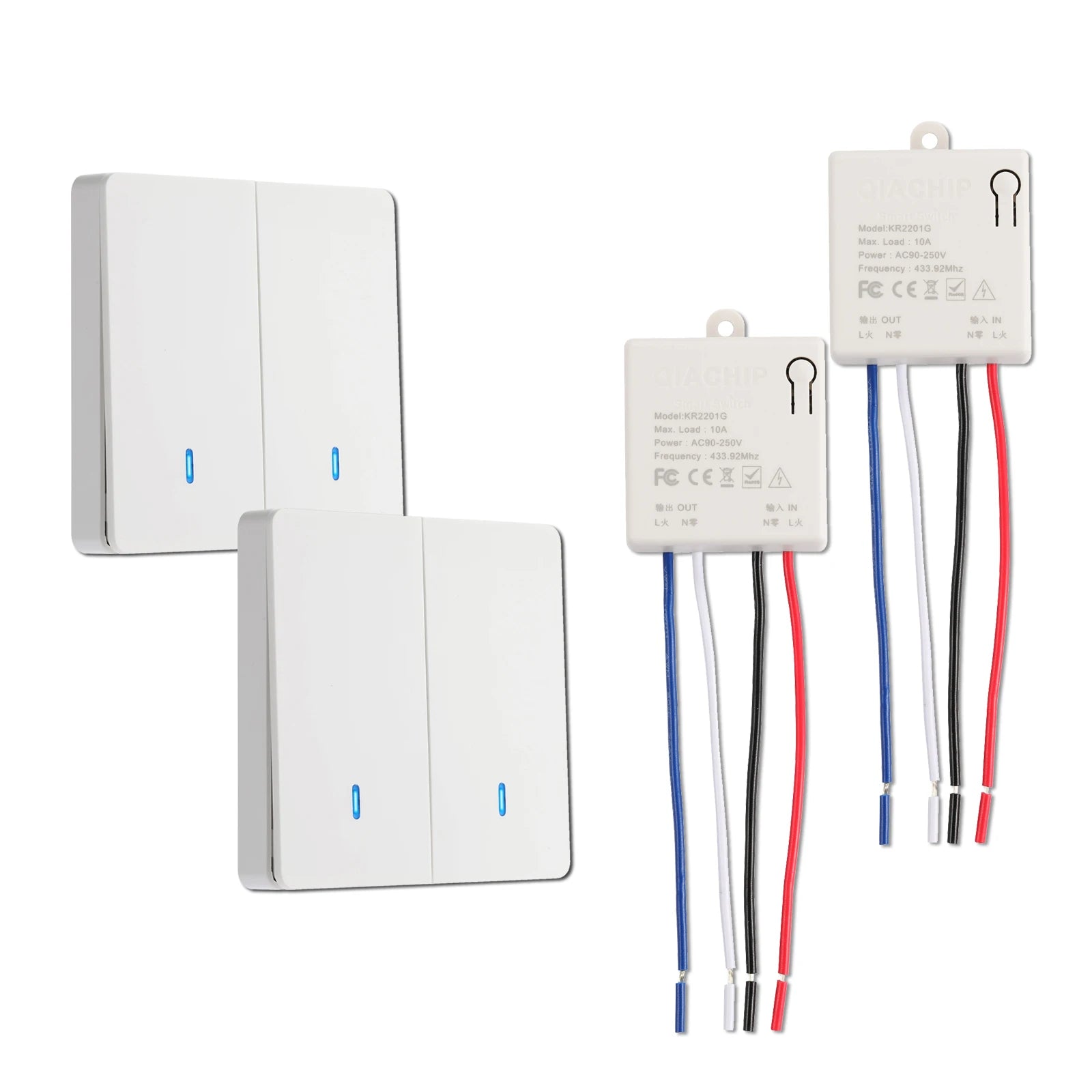 QIACHIP Wireless Smart Switch Light RF 433Mhz Wall Panel Switch with Remote Control Mini Relay Receiver 220V Led Light Lamp Fan