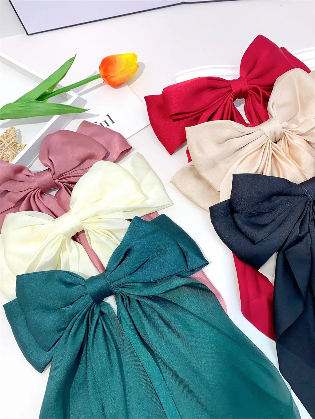 6 spring clip streamers bow hair clips for women