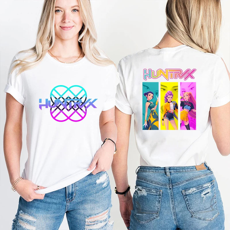 Kpop Demon Hunter HuntrX Print T-Shirts Korean Anime Tshirts Women Clothes Fashion Harajuku Kawaii T-shirt Women's Y2K Clothing