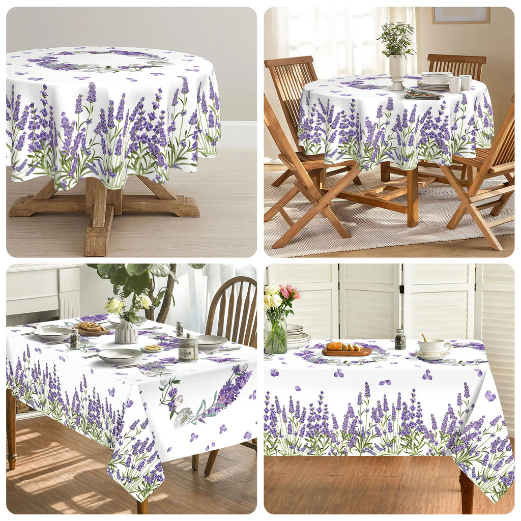 Spring Purple Lavender Floral Waterproof Tablecloth Wedding Party Decor Summer Flowers Rectangle Table Cloth Dining Table Decor