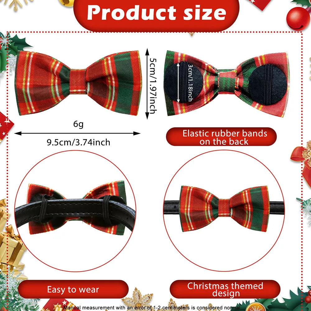 5PCS Christmas Classical Plaid Dog Bow Ties With Elastic Bands Movable Pet Dog Collars Dog Supplies Pet Grooming Accessories