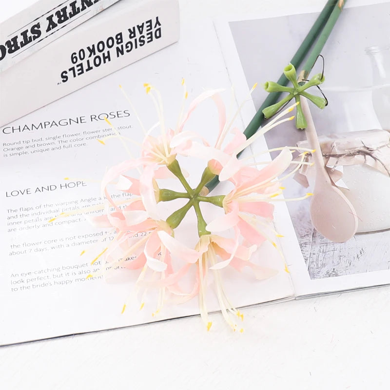 Kahaul 64cm Artificial Higanbana Flowers Branch Beautiful Fake Flower Christmas Wreath Home Festival Party Wedding Garden Decor