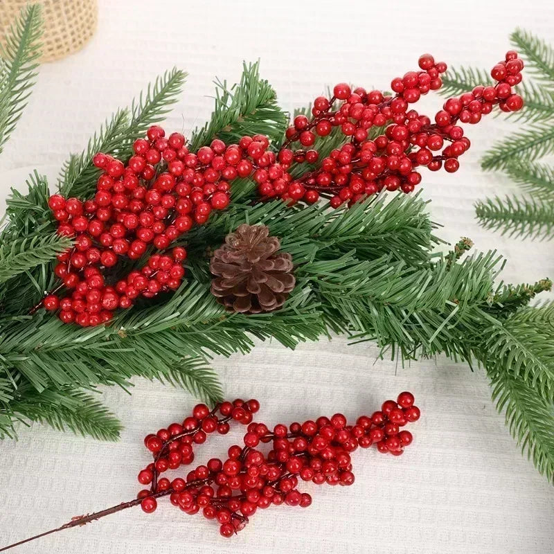 1/20PCS Artificial Berries Christmas Decoration Red Berry Branches for Xmas Tree Party Home Table Ornaments Fruit Wreath Decor