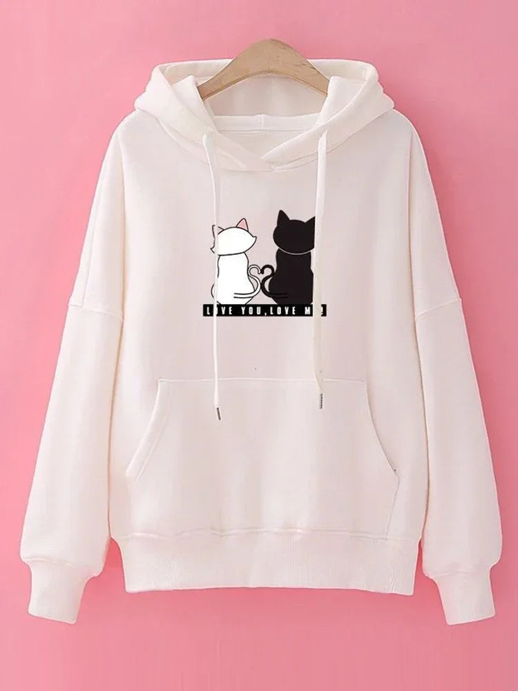 2023 Streetwear Hoodies Women Sweatshirt Autumn Spring Long Sleeve Harajuku Cat Print Sweatshirts Casual Pullover sudadera mujer