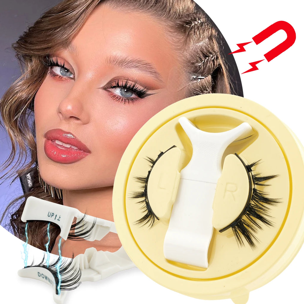 1 Pair Reusable Magnetic Eyelashes Tweezers Set Faux Mink Lashes Handmade 3D Natural False Eyelashes and Magnetic Tweezers Set