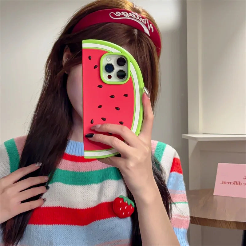 Creative summer cool watermelon shaped phone case for iPhone 12 13 14 15 16 pro max
