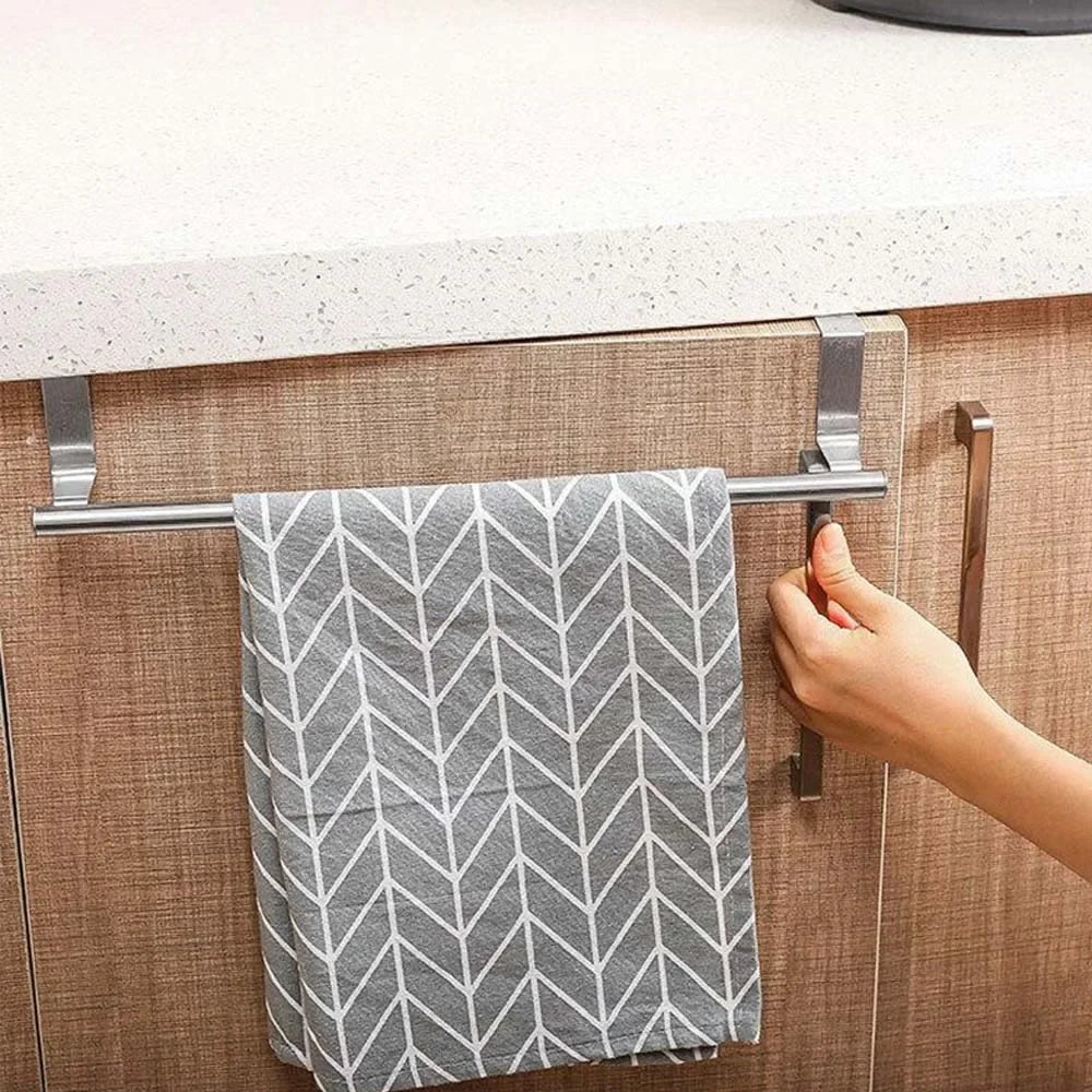 Towel Rack Over Door Towel Bar Hanging Holder Stainless Steel Kitchen Cabinet Bathroom Towel Rag Rack Home Organizer Hanger