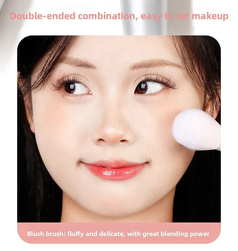 Dual Ended Face Brush - Powder/Blush/Highlighter/Contour Brush, Mini Makeup Brush Set, Portable Travel Cosmetic Tool