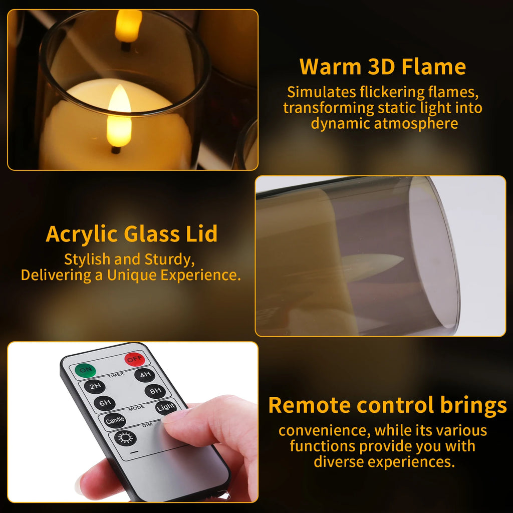 6pc Led Flameless Electric Candles Lamp Acrylic Glass Battery Flickering Fake Tealight Candle Bulk for Wedding Christmas Table