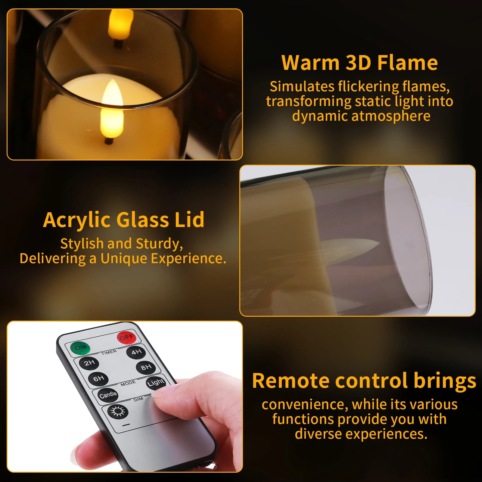 6pc Led Flameless Electric Candles Lamp Acrylic Glass Battery Flickering Fake Tealight Candle Bulk for Wedding Christmas Table