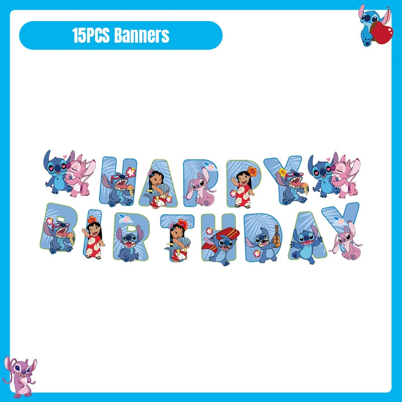 Disney Stitch Birthday Party Decoration Tableware Balloon Cup Plate Banner Backdrop Lilo And Stitch Theme Party Supplies Favors