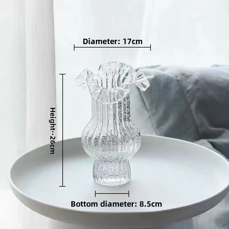 Pleated skirt luminous fluorescent glass vase flower arrangement high value creative simple water rose lily device