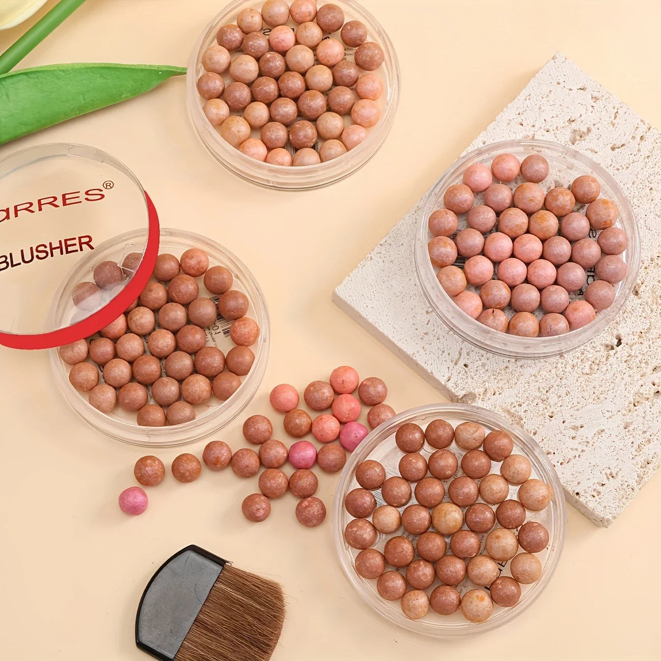 Multi-Tone Powder Blush Pearls with a brush,Water Resistant Natural Finish Face Blush for All Skin Tones,various holiday makeup