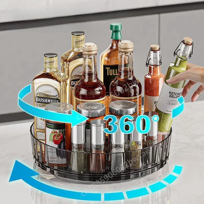 360 Rotating Tray Spice Rack Pantry Cabinet Turntable With Base Storage Bin Kitchen Organizer For Seasoning Cosmetic Storage Box