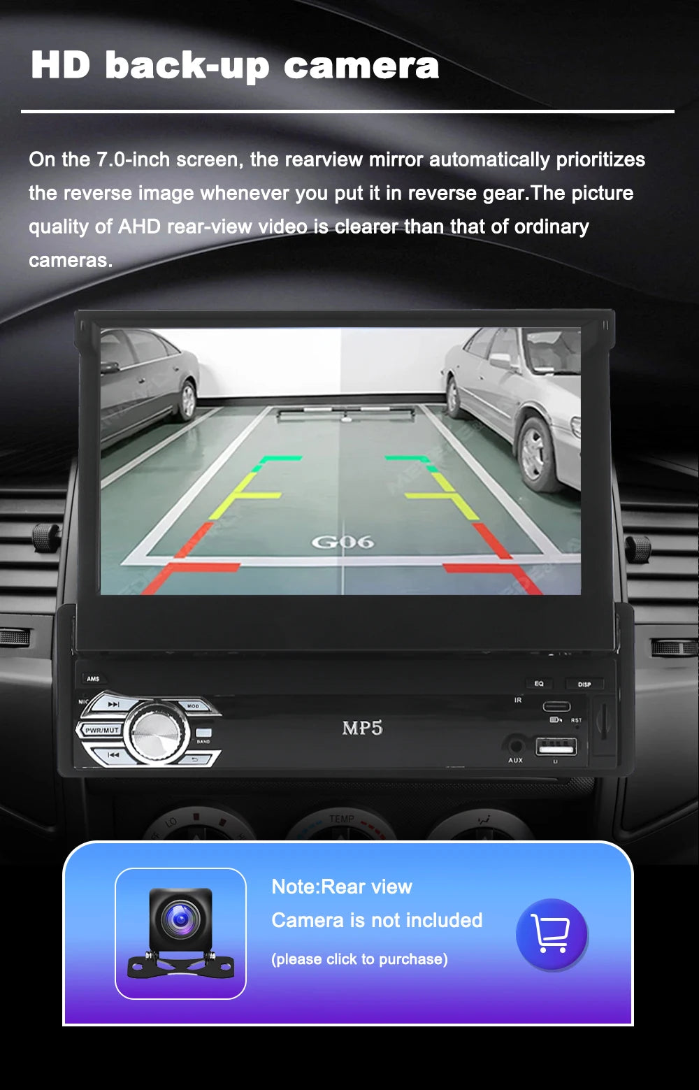 Universal 1 Din MP5 Player 7 Inch Carplay Android Auto Manual Automatic Retractable Touch Screen Car Player FM Radio Mirror Link