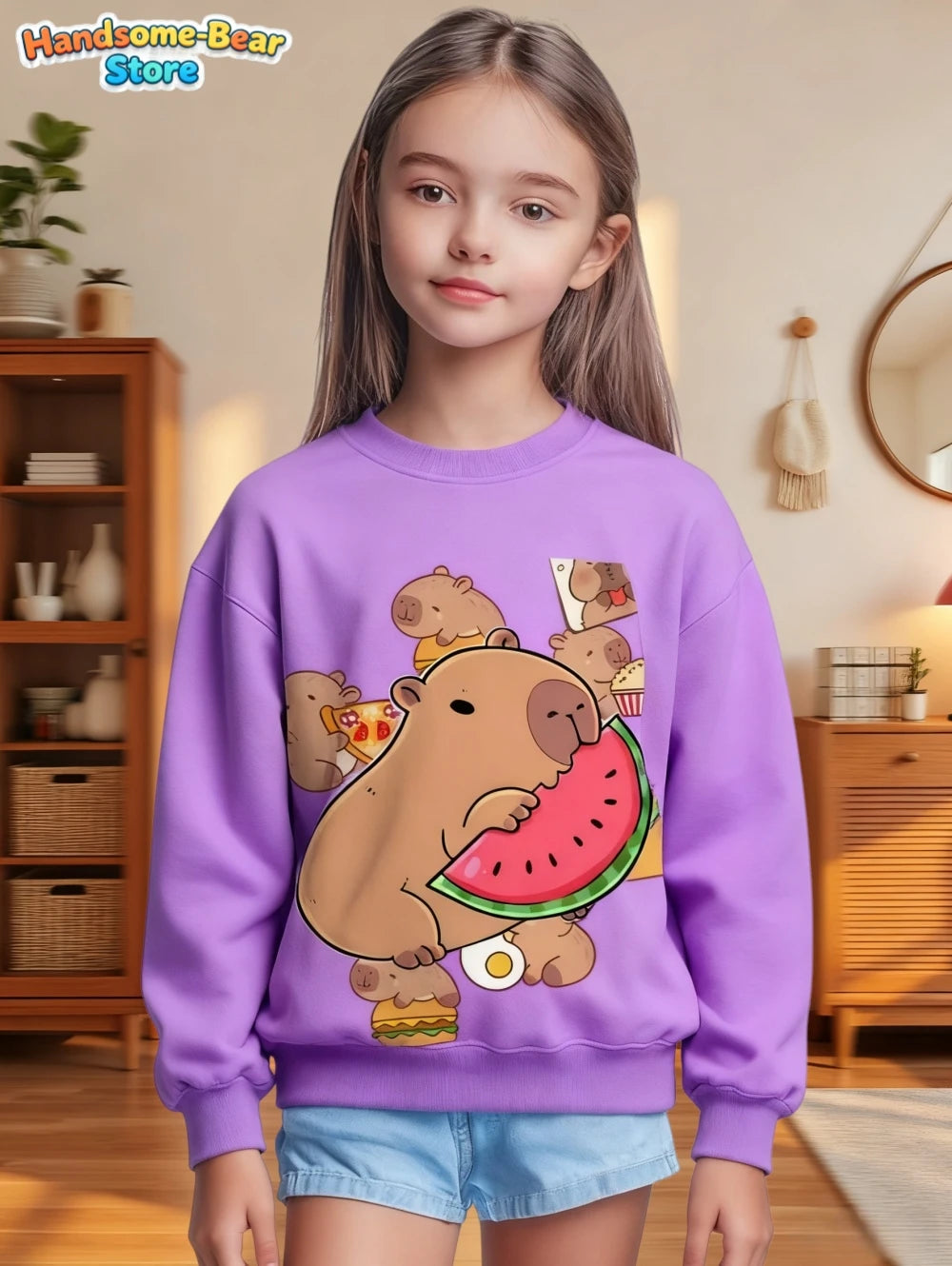 Capybara Sweatshirts Kawaii Cartoon Graphic Kids Hoodie Harajuku Girl Tops Fashion Cute Animals Long Sleeves Children's Clothing
