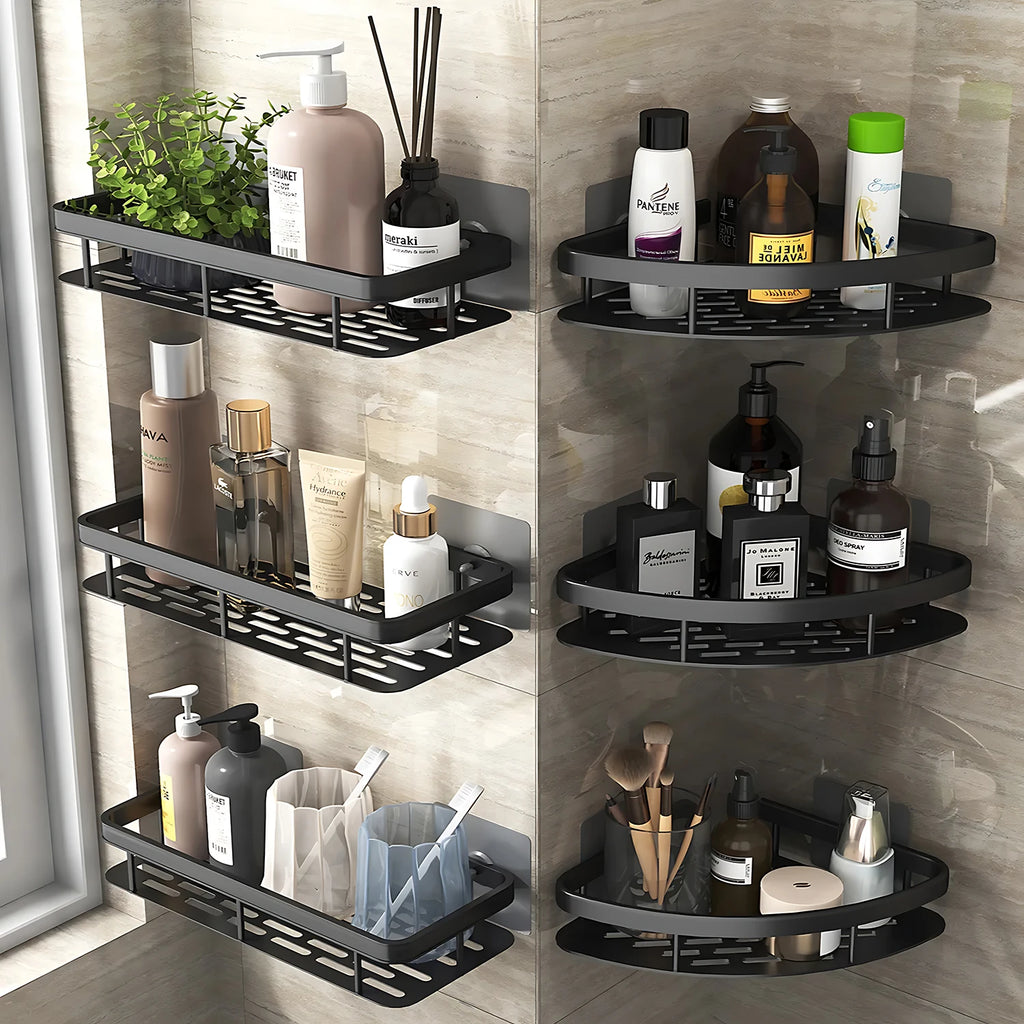 Kitchen wall mounted corner rectangular rack towel rack wall shower shampoo rack drilling-free rack tripod