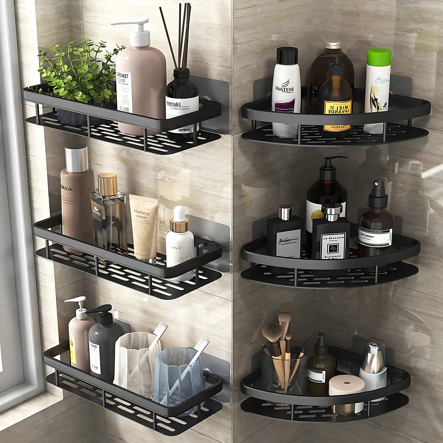 Kitchen wall mounted corner rectangular rack towel rack wall shower shampoo rack drilling-free rack tripod