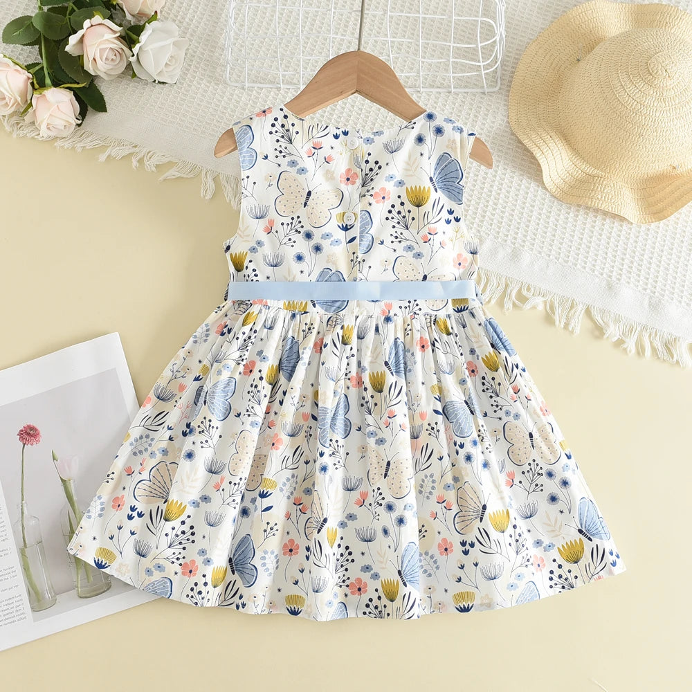 Summer New 3-7 Years Girls Vacation Casual Clothes Sleeveless Sweet Cute Print A-Line Dress 1 Pc Children Fashion Wear
