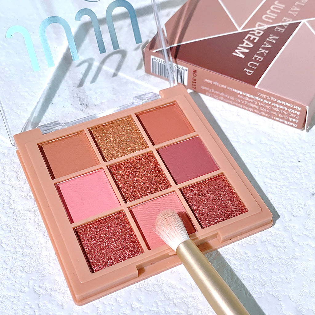 Nine-Color Eyeshadow Palette with Pearl, Fine Sparkle, Layerable Shimmer, Bright Glitter, and Vibrant Colors New