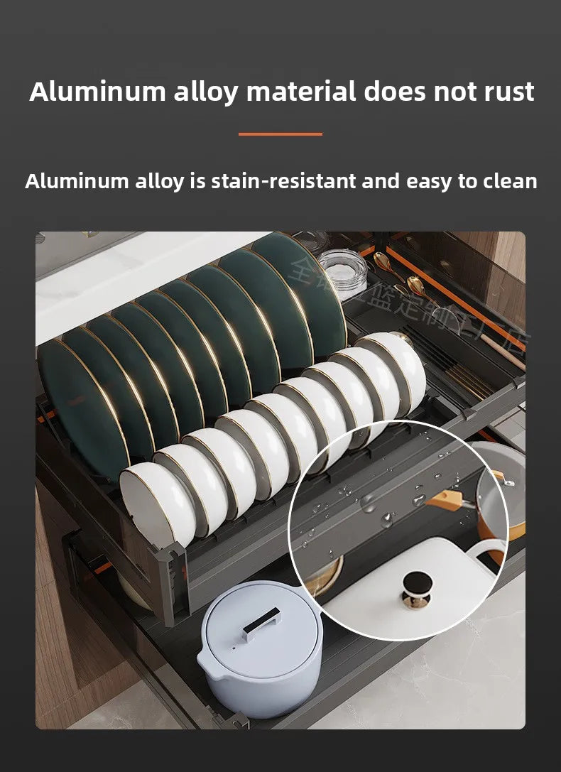 Kitchen Basket Cabinet Basket Thickened Aluminum Alloy Double Drawer Storage Dish Rack Cabinet Kitchen Cabinet Storage Basket