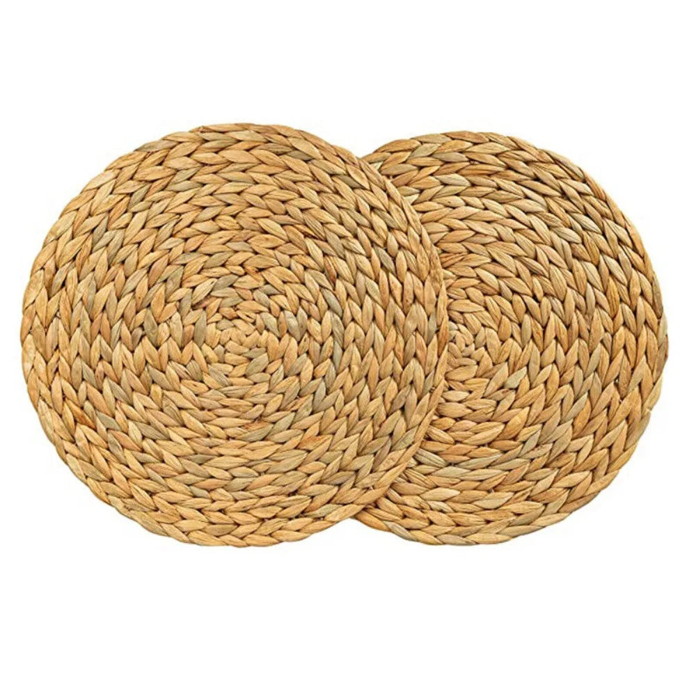 Natual Straw Weave Rattan Round Placemats Cups Mat Dining Table Home Decor