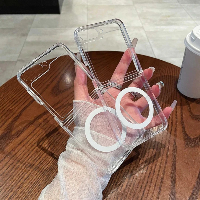 For Magesafe Magnetic Clear Wireless Charging Phone Case For Samsung Galaxy Z Fold 7 6 5 4 3 Z Flip 7 6 5 4 3 Shockproof Cover