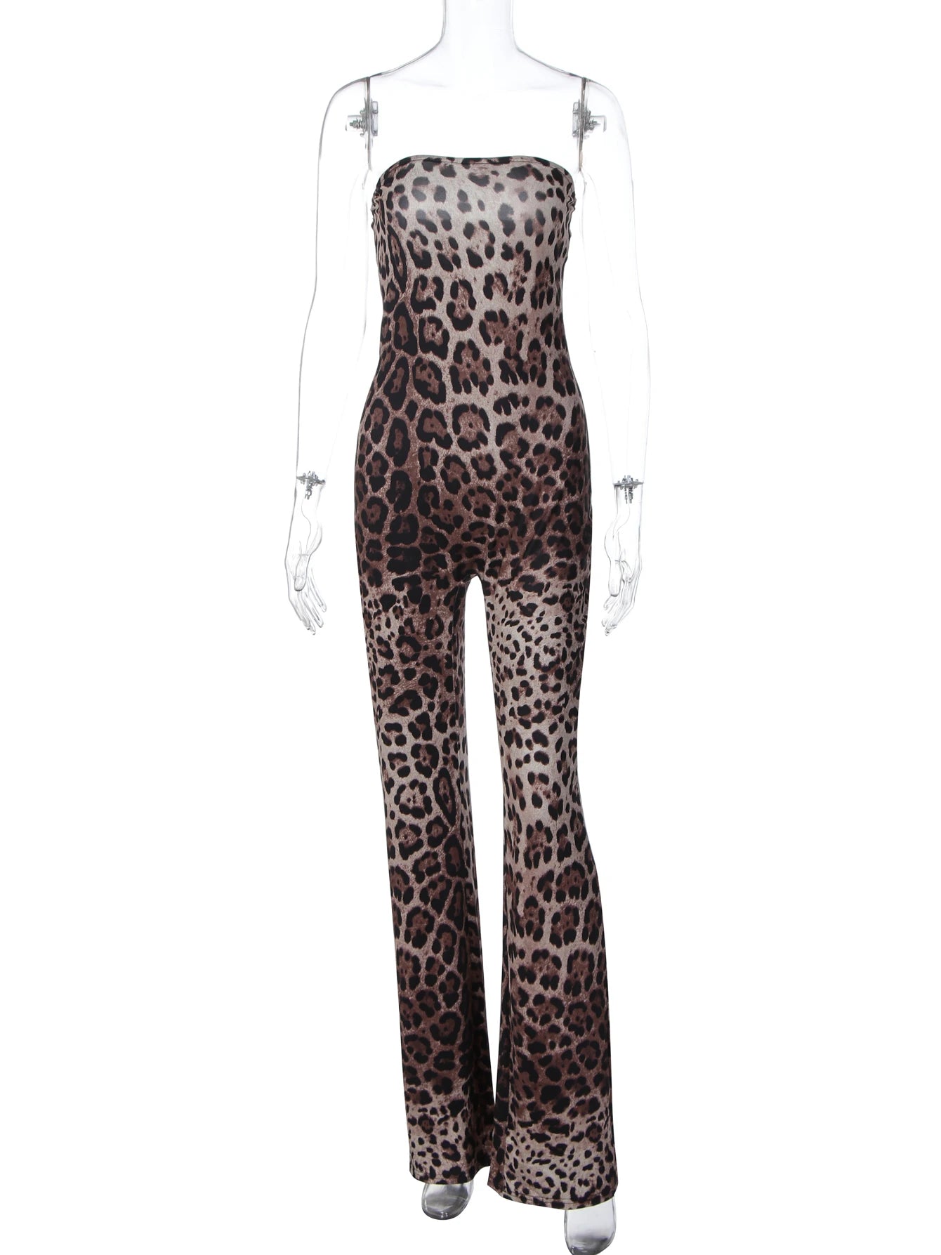 Dulzura Chest Wrapping Backless Slim Leopard Print Jumpsuit Women'S Fashion Sexy Elegant Romper Party Club Street Summer Clothes