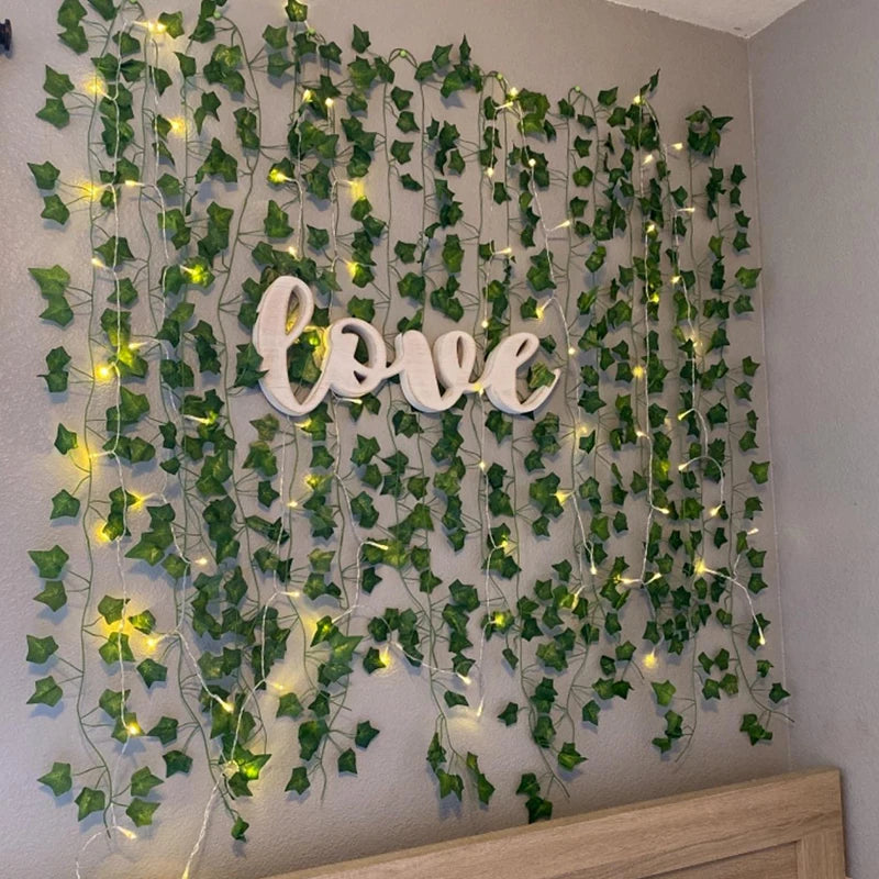 2M-10M Flower Green Leaf String Lights Artificial Ivy Vine Fairy Light Wedding Party Decoration Christmas Home Room Wall Plant