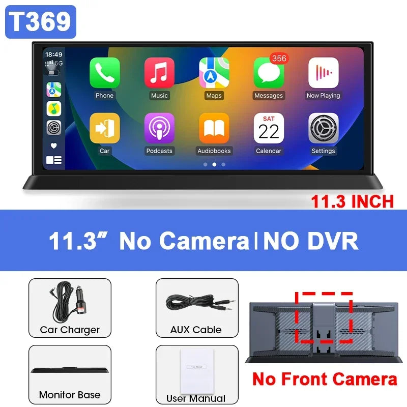 11.3 inch Dashcam 4K 360° Rotating Camera Wireless Carplay Android Auto Dash Cam Video Recorder Dashboard Car DVR FM AUX