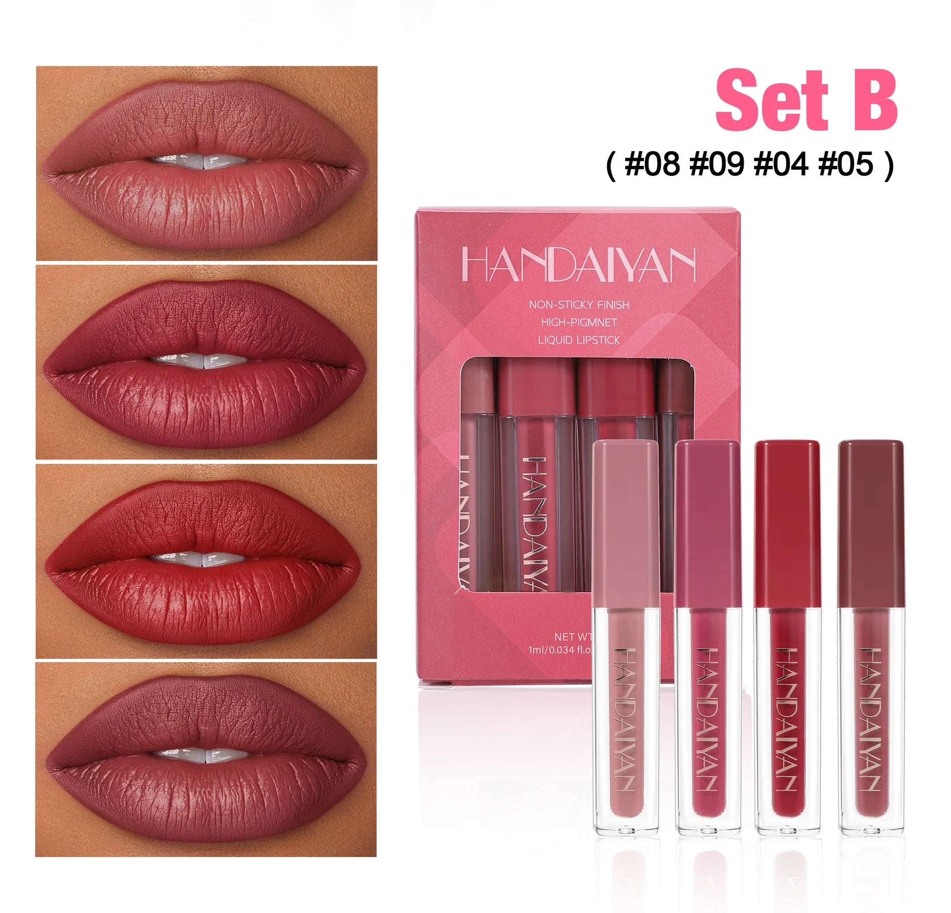 4 Pcs Lip Gloss Set, Waterproof Non Transfer Shimmer Lipstick, Long Lasting & Easy to Apply Liquid Lip Gloss for Daily Makeup