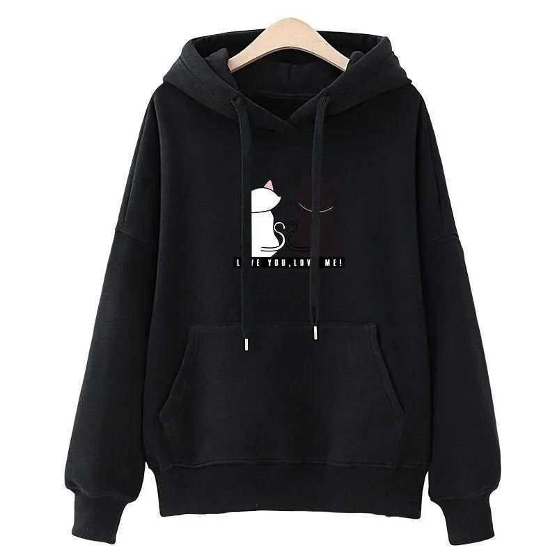 2023 Streetwear Hoodies Women Sweatshirt Autumn Spring Long Sleeve Harajuku Cat Print Sweatshirts Casual Pullover sudadera mujer