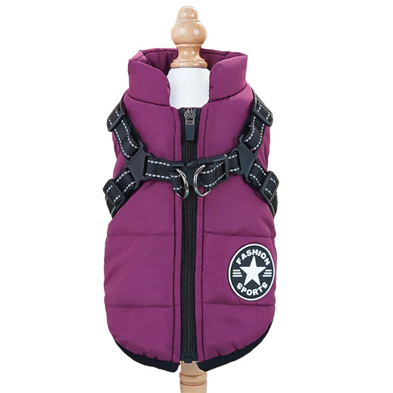 Winter Warm Pet Dog Jacket with Harness Waterproof Dog Coat Vest for Small Medium Chihuahua French Bulldog Outdoor Dog Clothes