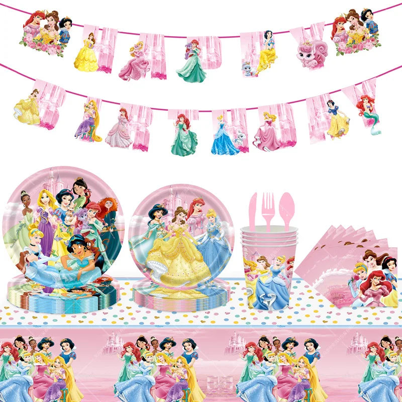 Disney Princess Birthday Party Decorations Girls Child Deco Disney Princess Birthday Plate Napkins Cups Tableware Supplies Setup