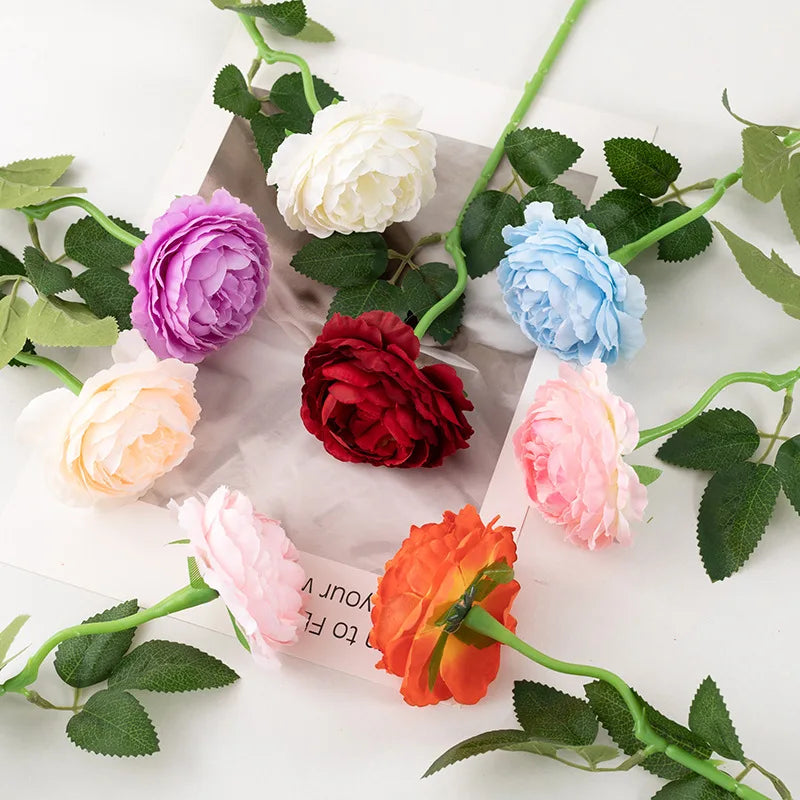 48cm Artificial Flowers Branches Rose Real Touch Peony Decor For Home Vase Wedding   Christmas Valentine's Gift Fake Flower