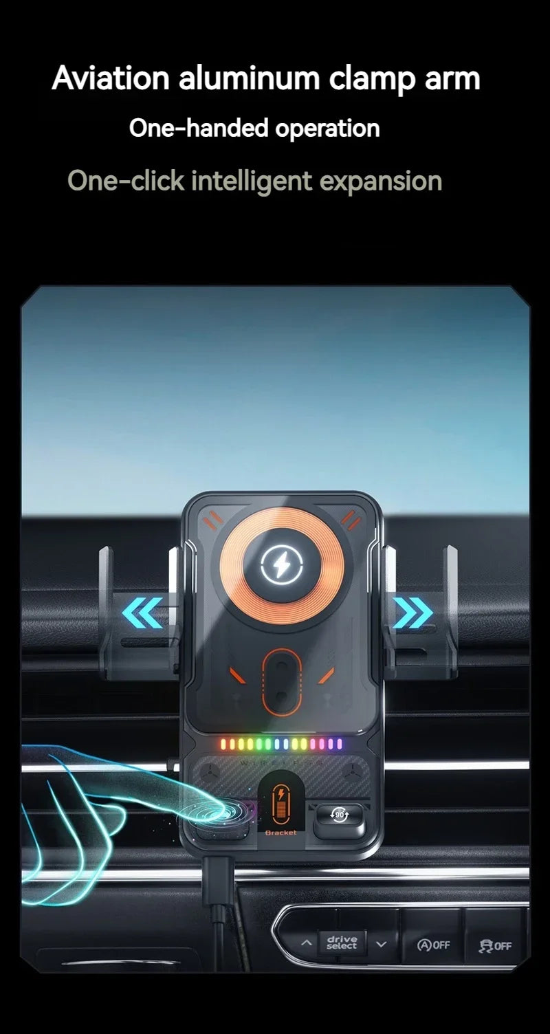 Auto-Clamping RGB Light Car Wireless Charger Phone Holder Stand Touching 360 Rotation Fast Charging Bracket For iPhone Samsung