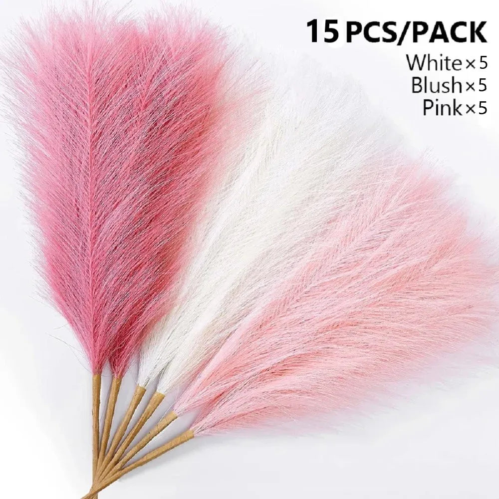 15Pc 55CM Artificial Pampas Grass Decor Bohemian Reed for DIY Floral Table Arrange Flower Wedding Home Christmas Decoration