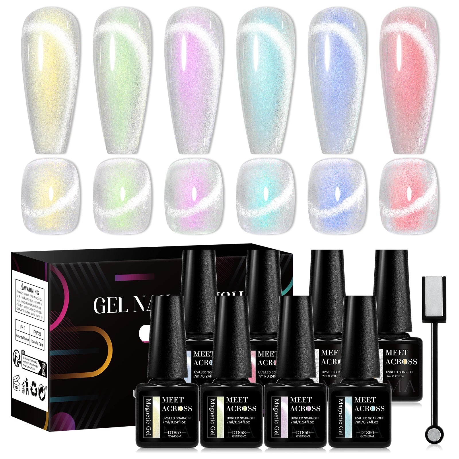 MEET ACROSS 6PCS/SET Cat Magnetic Gel Polish With Magnetic Stick And Box For Nails Semi Permanent Nail Art Gel Varnish Manicure