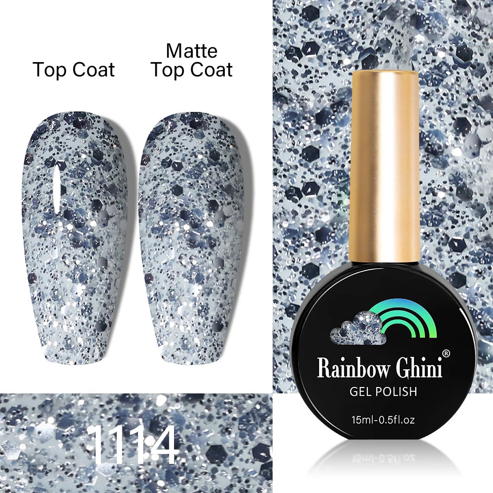 RG HEMA TPO FREE Neon Glitter Gel Nail Polish 15ml Nail Art Manicure Semi Permanent Gel Hybrid Varnishes Top Base Coat UV Nail