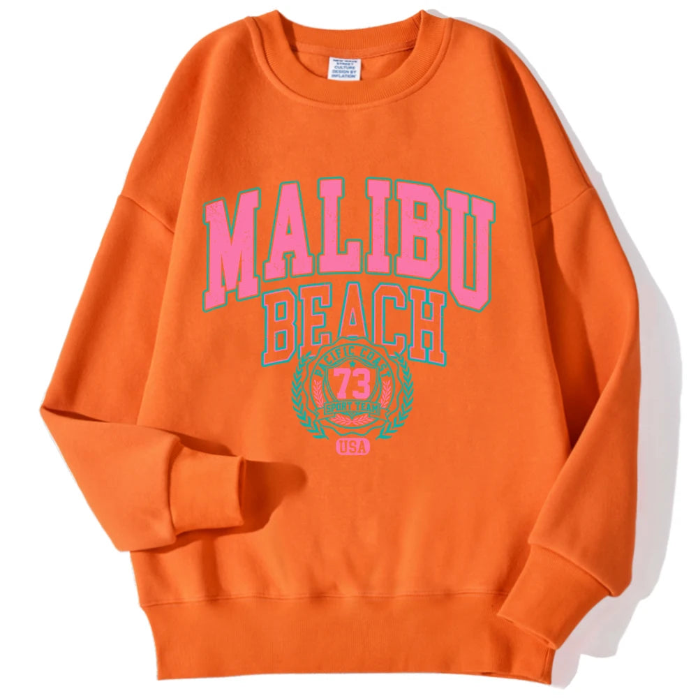New York California Malibu Letter Sweatshirts Winter Women Casual Loose Hoodie Fleece Warm Crewneck Pullover Comfortable Clothes