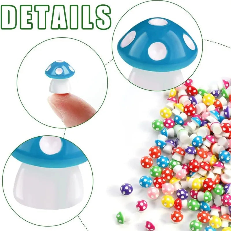 50/100pcs Mini Resin Mushroom 8 Colors Small Mushrooms for Dollhouse Decor Micro Fairy Garden Landscape Aquarium Tiny Toys