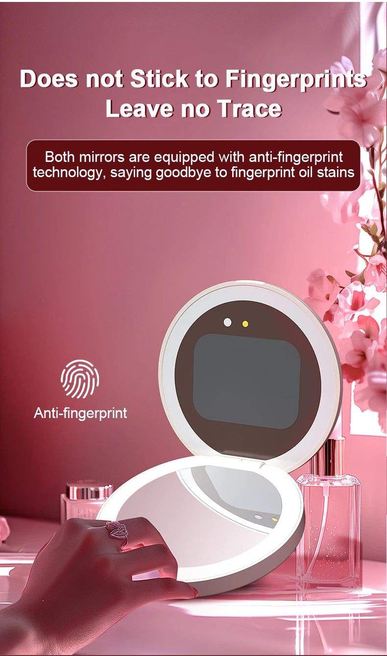 Mini Portable Makeup Mirror 2.8-Inch Display Smart LED Sunscreen Detection Compact Travel Size for Beauty On-the-Go