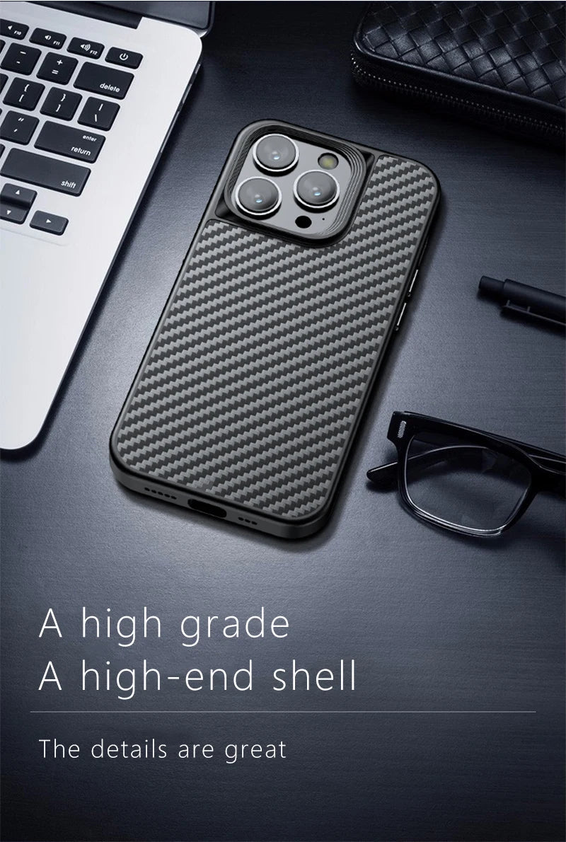 Wlons Magnetic Kevlar Aramid Fiber Cover For iPhone 16 15 14 13 Pro Max 16 15 14 Plus Anti-Drop Anti-Fingerprint Magsafe Case