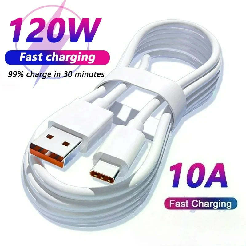 10A USB to Type C Cable 120W Fast Charging Cable Super Quick Charge Cable Phone Data Cords For Realme Xiaomi 15 Huawei Mate 60