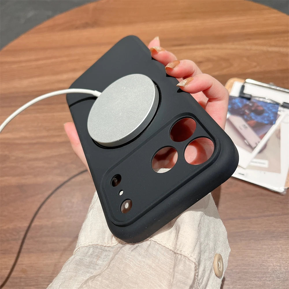 Simple INS Candy Color Liquid Silicone Case For IPhone 17Pro Max Air 16 15 14 Magnetic Rotable Bracket Lens Full-pack Back Cover