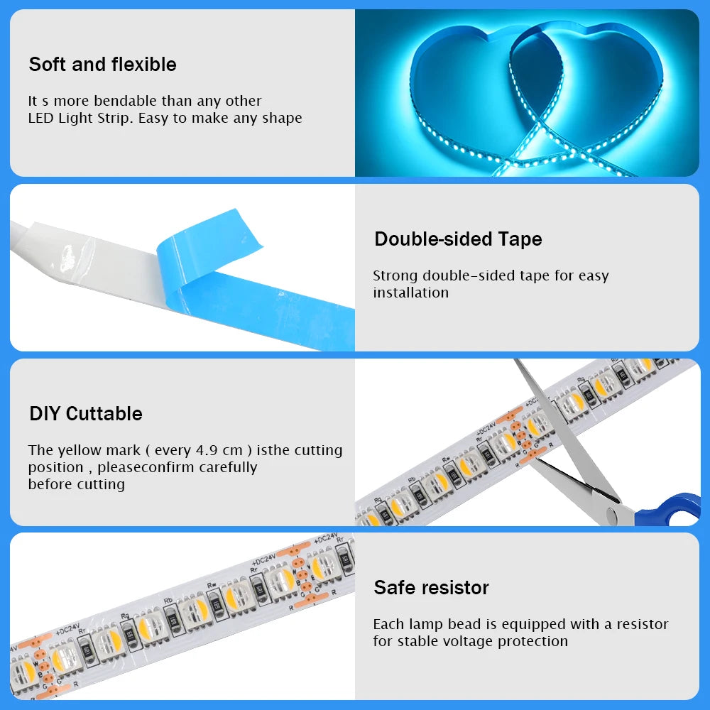RGBW RGBWW LED Strip DC 12V 24V 4 Colors In 1 Chip SMD 5050 60 108 120 Leds/M Flexible Ribbon Tape Rope Light