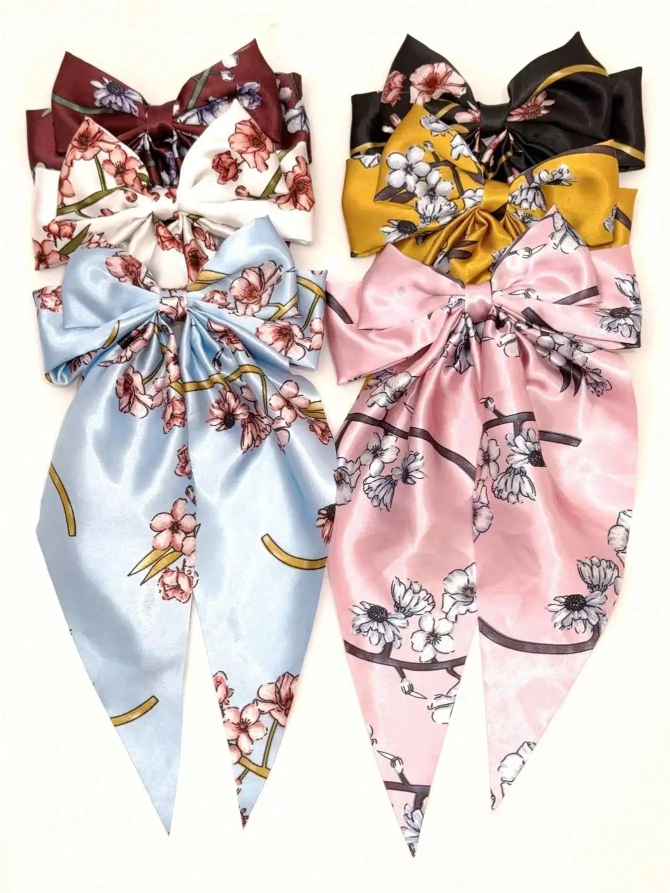 6 spring clip streamers bow hair clips for women