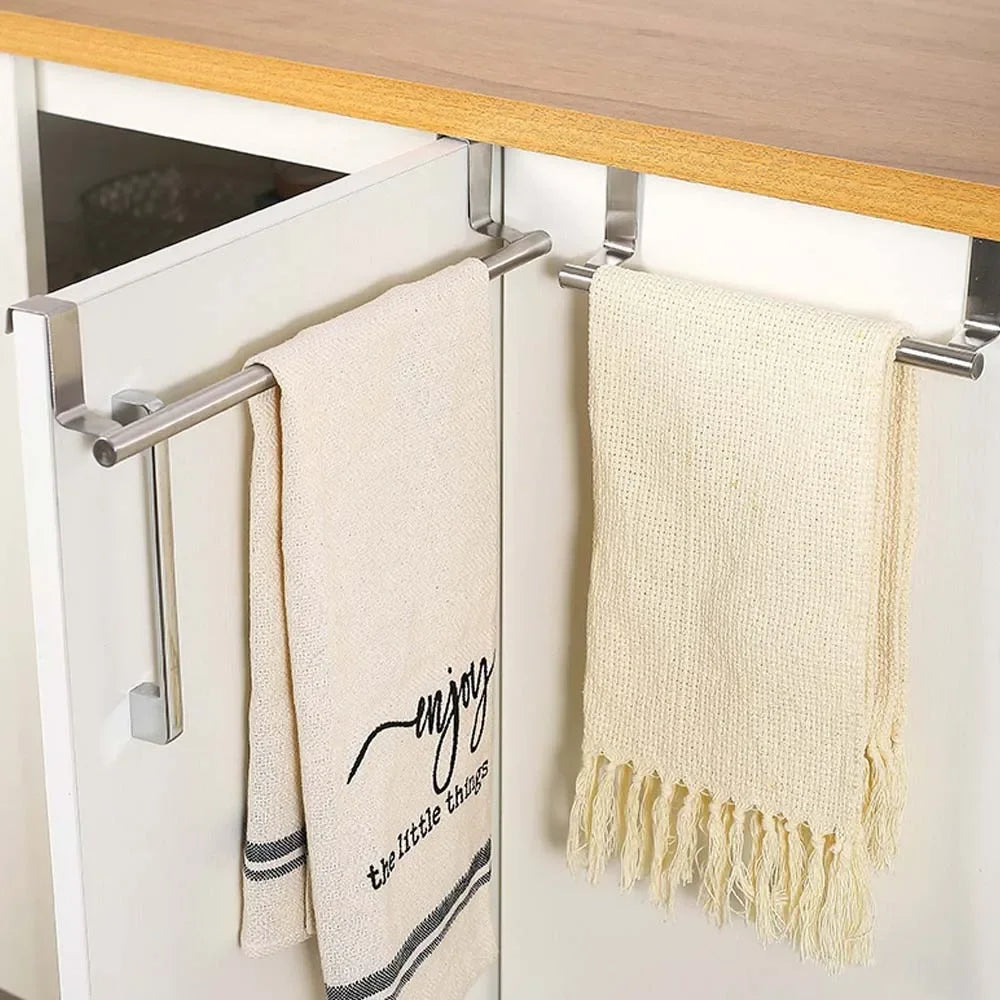 Towel Rack Over Door Towel Bar Hanging Holder Stainless Steel Kitchen Cabinet Bathroom Towel Rag Rack Home Organizer Hanger
